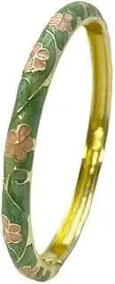 [WBPTP] Enamel Bangle for Women, Thin Flower Bangle Spring Hinged Cuff Bracelets for Chinese Ethnic Traditional Handcrafts Jewelry