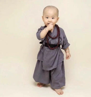 Kid Child Shaolin Buddhist Monk Robe Boy Meditation Uniform Kung fu Suit Cute