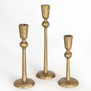 [SUJUN] Antique Brass Iron Taper Candle Holder - Set of 3 Decorative Candle Stand, Candlestick Holder for Wedding, Dinning, Party