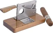 Large Table Top Cigar Cutter, Butcher Guillotine, Walnut