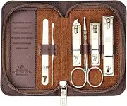 6 in 1 Nail Clipper Set Stainless Steel Professional Pedicure Kit Nail Scissors Grooming Kit with Leather Travel Case Manicure Set