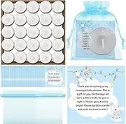 Sosation 50 Sets Baby Shower Favors Pcs Tea Light Candles for Guests with Thank Tags and Return Gift Bags Party Girls Gender Reveal Decor (White, Blue) Tea Light Candles: About 3.5 x 3.5 x 1 cm