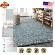 Bohemian Jute Area Rug in Light Blue/Gray 3' x 5' - Stain Resistant & Stylish