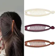 YALLNASL French Barrette Banana Hair Clips for Women - 3 Pack (Purple, Brown, White) - Whimsical Fish Shaped Hair Claw - Non-Slip, Secure Hold for Thick & Thin Hair - Women & Girls