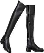 [LNNLUU] Over The Knee Womens Riding Boots(35-40), Horse Riding Boots, High Tube + Square, Waterproof + Anti-Slip, Side Zipper + Increased Height(3-5cm), for Spring/Autumn,40,Black