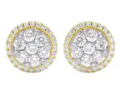 10k Flower Cluster Round Real Diamond Studs Earring 7/8CT 9MM