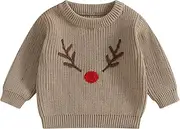 [PanLidapan] Toddler Baby Girls Boys Christmas Sweater Fall Winter Clothes Jumper Elk Snowman Santa Hat Embroidery Sweatshirt Pullover Tops