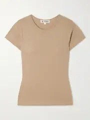 [ÉTERNE] ÉTERNE - Short Sleeve Baby Tee Cotton And Modal-blend Jersey T-shirt - Camel - x large x large Brown