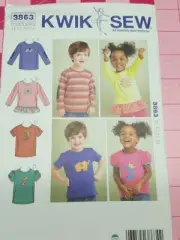 Kwik Sew Pattern 3863 Toddler Tops Appliques Tee Sweat Sizes 1T 2T 3T 4T UNCUT