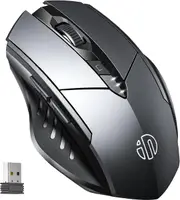 INPHIC Wireless Mouse, [Upgraded: Battery Level Visible] Large Ergonomic Rechargeable 2.4G Optical PC Laptop Cordless Mice with USB Nano Receiver, Grey