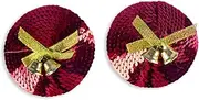 [CJKDXDH] Christmas 1 Pairs Sequin Nipple Covers With Golden Bow Bells,Breast Patch Pasties,Adult Nipple Pads For Women Pole Dancing Props,Nightclub,Valentine's Day Cosplay Bachelor Party Body Decoration, Red
