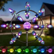 Large Solar Wind Spinner Sculpture Outdoor Kinetic Multi Color Led Glass Ball