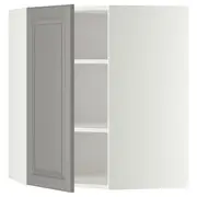 METOD corner wall cabinet with shelves, white/Bodbyn grey, 68x37x80 cm