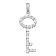 14k White Gold Round Diamond Small Key Pendant 1/4 Cttw