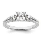 0.50ct. CZ Solid Real 14k White Polish 3 Stone 1/2ct Cushion Eng Dia Ring