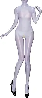 [Linjinx] Women's Glossy Nylon Sheer Mesh Bodystocking High Stretch Back Zipper Jumpsuits Sexy Tights Nightwear