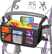 Large Rollator Basket,Walker Basket Bag for Folding Walker,Rollator Walker Bag Cup Holder,Rollator Bag,Large Capacity Rollator Walker Accessories Organizer Bag,Folding Rollator Walker Storage Bag