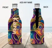 Aboriginal Art Personalised Stubby Holder Zip Up Bottle Cooler Collapsible