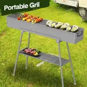 Portable Grill Folding Stainless Steel Charcoal BBQ Grill For Skewer 100Lx26W AU