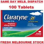 CLARATYNE CLARITIN LORATADINE 10MG 24HR ALLERGY RELIEF 100 TABLETS EXP. 09/2025