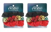 Set of 2 Firstine Evolve 3 Pack Scrunchies Black Red & Leopard Multicolor 6PCS