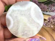 Agate All Seeing Eye Palm Stone - Banded Agate Providence Eye - Purifying White