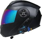 Bluetooth Modular Motorcycle Helmet, with Double Visor, ECE Certification, Full Face Racing Helmet Modular Motorcycle Helmet Anti-Collision Helmet for Full-Face Motorbikes H,M/(57~58cm)