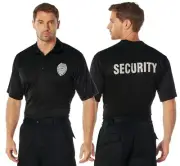 Mens Black SECURITY Print Badge Moisture Wicking Lightweight Polo Golf Shirt