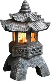 domoi Garden Accessory Ornament Solar Powered Resin Pagoda Lantern Palace Lanterns Tower Statue Solar Lamp Garden Decor C