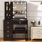 Vanity Dressing Table with LED Mirror Bedroom Makeup Desk 6 Drawers with Stool