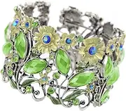 [ALILANG] Antique Hollow Filligree Floral Crystal Rhinestone Flower Garden Bracelet Bangle Cuff