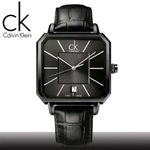 【瑞士 CK手錶 Calvin Klein】全黑狂潮_時尚方形皮革男錶(K1U21402)
