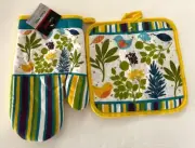 2 New Potholder & Oven Mitt Yellow & Blue Floral Design