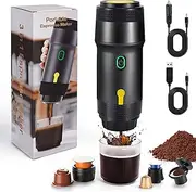 [Nsyee] 3-in-1 Portable Espresso Machine, Self-Heating, 12V Car Coffee Machine, Compatible with Big Capsules/Small Capsules/Ground Coffee, Electric Travel Coffee Maker, For Camping, RV, Office, Black