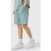 Mens Grey Tall Elasticated Waist Asymmetric Zip Shorts