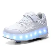 Nevenka Kids Roller Skates Light up Shoes with Double Wheel for Girls Boys Birthday Gift-Q7-White