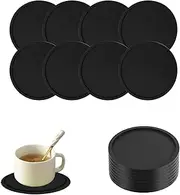 8-Piece Black Silicone Drink Coasters Set, Thick Round Mugs Coasters, Durable Non-Slip Coffee Pads for Hot and Cold Beverages, Protects Surfaces, Easy to Clean