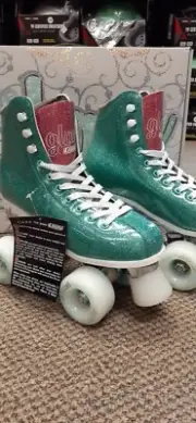CRAZY Skates Disco Glam Teal and Pink Glitter Roller Skates Jr. Youth Kid Size 4