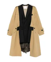Sacai Pinstripe Detailed Panelled Trench Coat 1,2 Black Beige