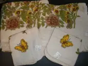 NEW Vintage Cannon 2 Washcloth & 2 Towels Flowers & Butterfly Tan (SU67A)