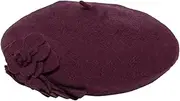 [San Diego Hat Company] Women's Wool Beret Hat with Self Flowers