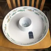 Nautica Home Lake Life Cabin Fish Fishing Melamine Chip & Dip Platter NWT Rare