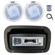 Pyle Marine Radio, Spa Bezel,Adapter,Antenna,Wire,2x 6'' 240W LED White Speaker