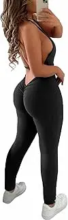 [morhuduck] Women's Open Back Jumpsuit Halter Tank Rompers Lace Up Bodysuit Sexy Scrunch Butt Workout One Piece Jumpsuit