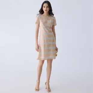 【ILEY 伊蕾】亮鑽蕾絲刺繡網紗洋裝(淺粉色；M-XL；1242027031)