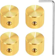 sourcing map 4 Pcs Aluminium Potentiometer Knobs, 1/4"(6.4mm) IDx5/8(15mm) ODx1/2(12.5mm) Height Universal Volume Tone Control Knobs for Guitar, Bass, Straight Line Indicator, Gold