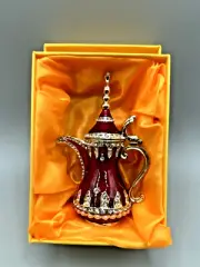 Miniature Egyptian Teapot Hinged Box Red Enamel Bejeweled 4" New in Box
