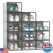 Hrrsaki X-Large Shoe Storage Organizer Boxes, Clear Shoe Boxes Stackable Shoe