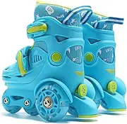 Outdoor Rollerskates - Straight Row Wheel Skates Size Adjustable | PU Leather High-top Roller Skates Breathable Roller Skates Indoor Outdoor Skating Shoes for Kids