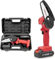 Mini Chainsaw 4 Inch Cordless Chainsaw with 2 Batteries Portable Small Chainsaw Woodworking Saw for Wood Cutting Branch Trimming,Red